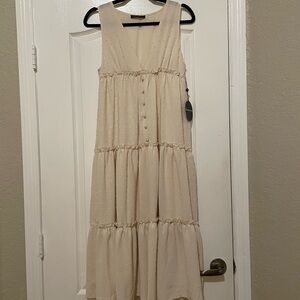 Elegant Cream Sleeveless Dress
